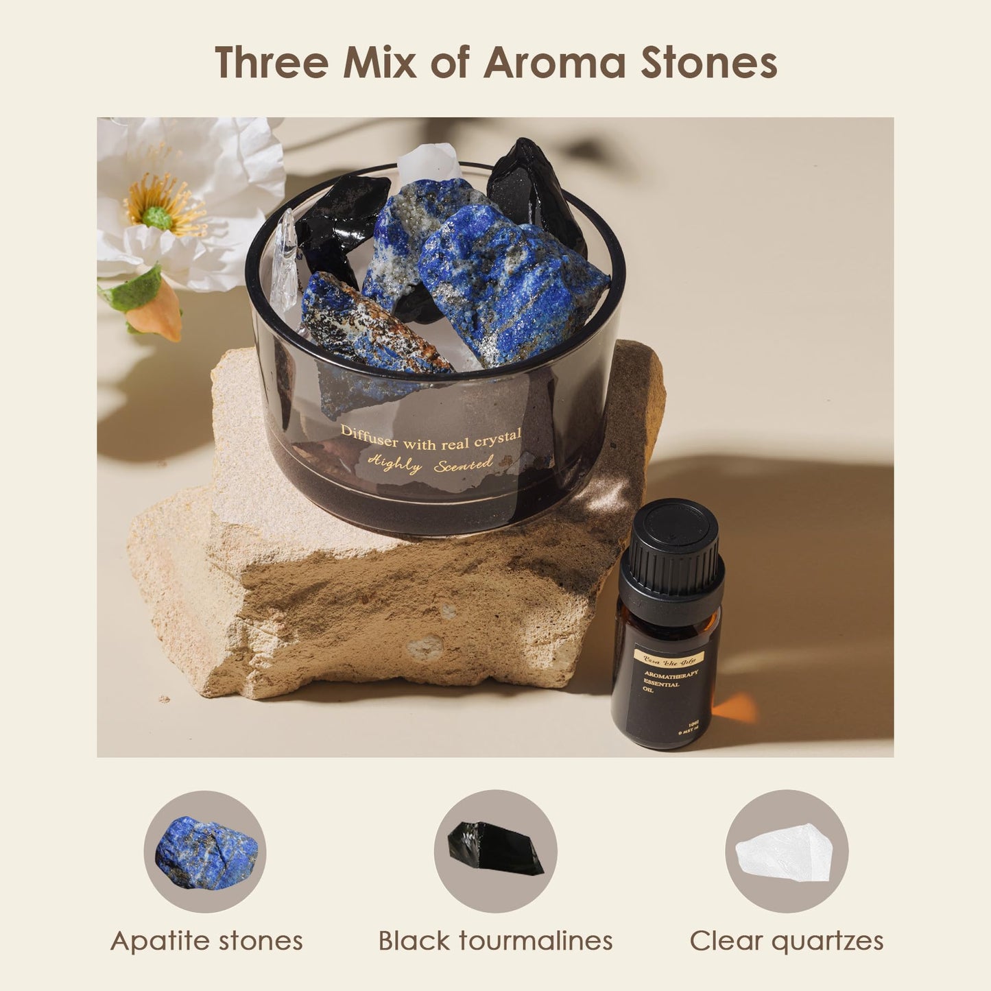 Crystal Stone Aroma Diffuser with Essential Oils for Home Bathroom Office, Home Decor & Fragrance 2 in 1, Chic Aromatherapy Gift Set (Bluebell Scent)