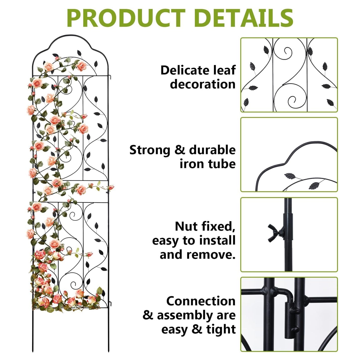 hogardeck 4 Packs 84 * 19 inch Metal Garden Trellis for Climbing Plants Outdoor,Heavy Duty,Black Coating Rustproof Trellis for Rose, Vegetable, Flowers, Expandable,Perfect for Training Climbing Plants