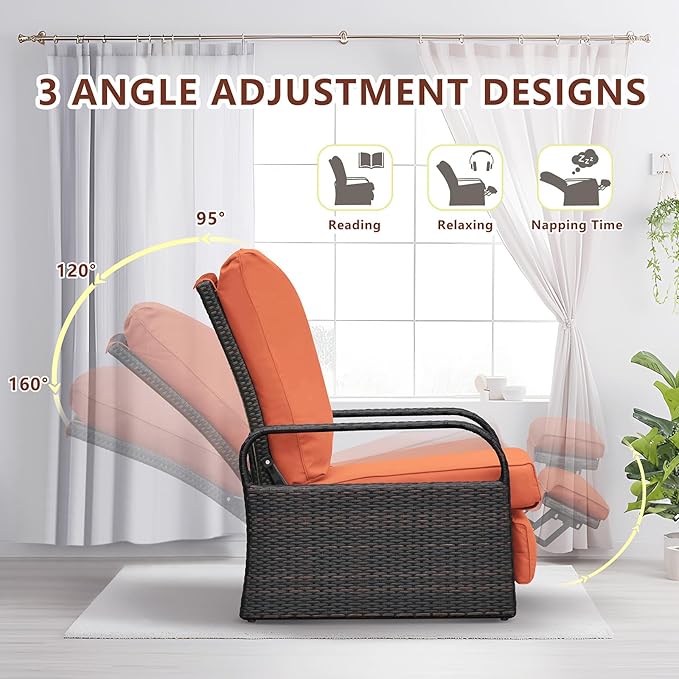 ART TO REAL Automatic Adjustable Patio Recliner Chair Relaxing Sofa Outdoor Wicker Armchair Furniture Aluminum Frame Lounge with Soft Thicken Cushion