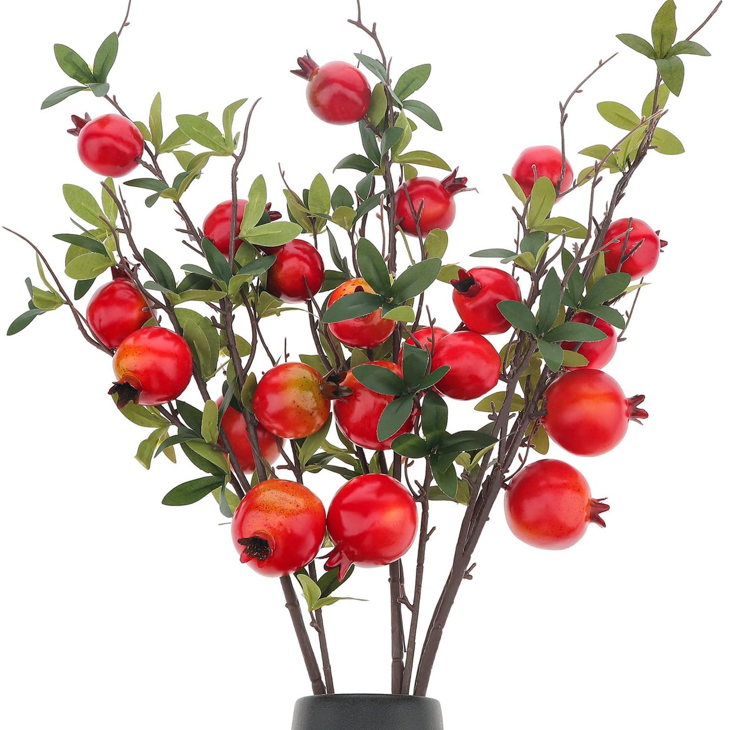 Woration 3PCS Artificial Pomegranate Tree Branches 37.4 inch Fake Vivid Fruit Pomegranate Berries Branches Lifelike Props Vase Home Party Decoration