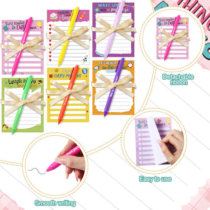 Yeaqee 12 Set Employee Appreciation Gifts 12 Empowering Sticky Notepads 12 Pens 12 Ribbons Motivational Sticky Notes Inspirational Pens for Office Supplies(Motivational)