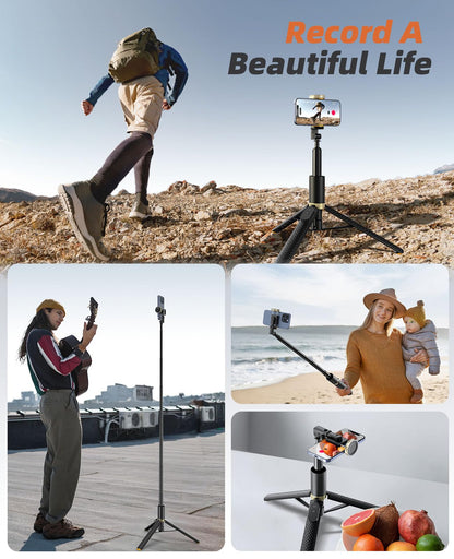 Vimose Phone Tripod & Selfie Stick with Remote, Portable, Lightweight for Video Recording Vlog, Extendable Travel Tripod Stand Compatible with iPhone Android, Black, 62"