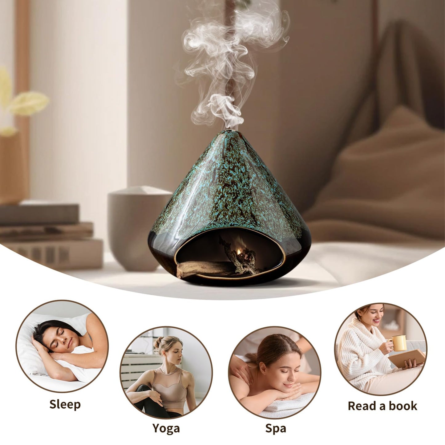 Handcrafted Ceramic Palo Santo Holder –Artistic Incense Burner for Meditation, Mindfulness & Zen Home Decor – Wabi-Sabi Style Cone Sculpture, Relaxation & Aromatherapy-Gift for Yoga (Viridis)