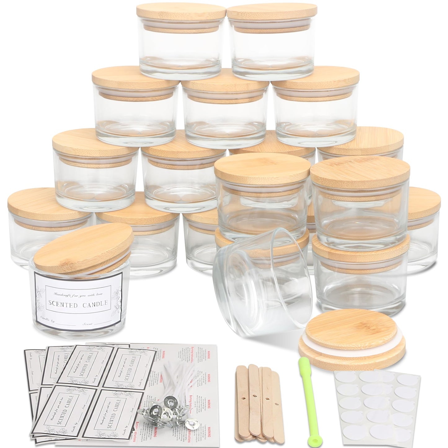MILIVIXAY 20 Pack 4 OZ Clear Glass Candle Jars with Lids and Candle Making Kits - Bulk Wide Mouth Small Empty Candle Jars for Making Candles - Spice, Powder Containers.