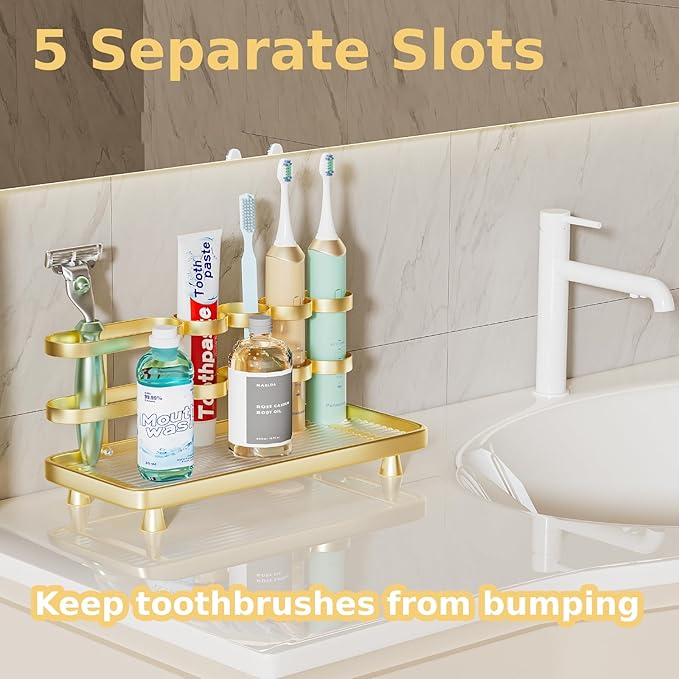 Electric Toothbrush Holder for Bathroom Countertop 5 Metal Slots Toothpaste