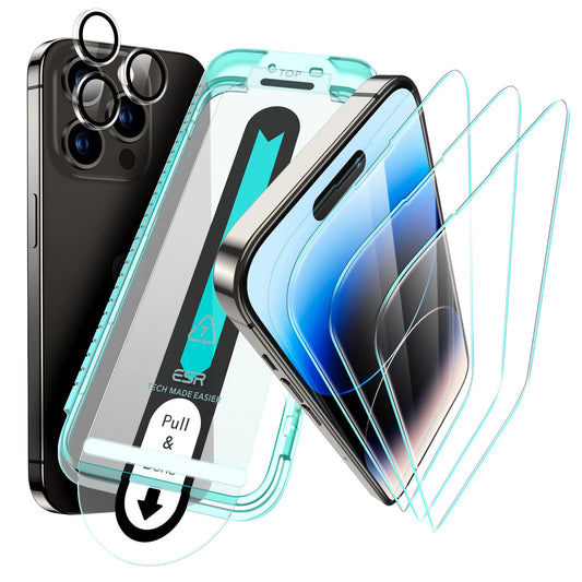 ESR 3 Pack for iPhone 15 Pro Max Screen Protector, [9H Hardness] [Military Grade Shatterproof] Full Coverage Tempered Glass Film with Easy Installation Tool, HD Clear, Scratch Resistant
