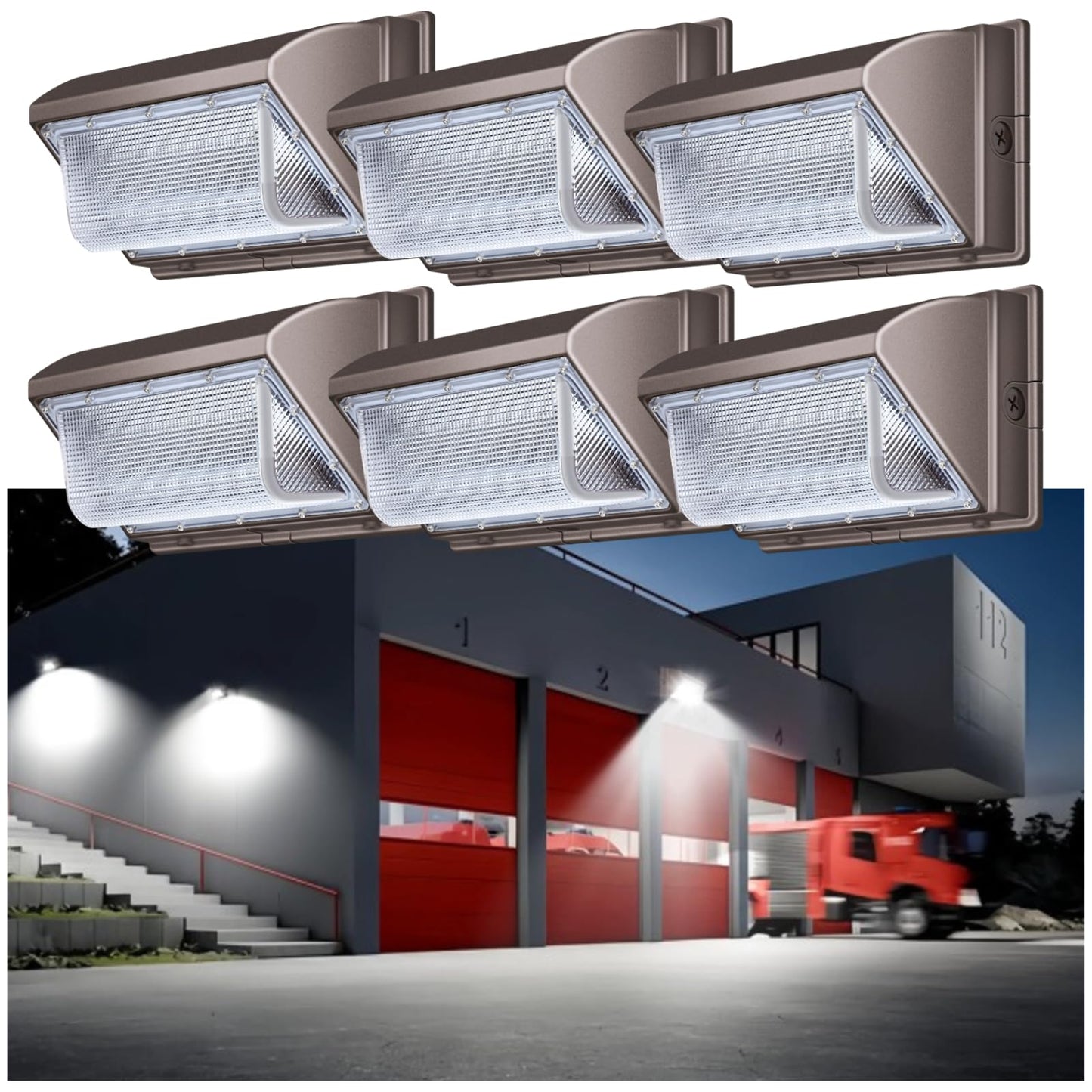 Tomourd 6 Pack 120W LED Wall Pack Light 15000LM 110V-277V, 5000K IP65 Waterproof Outdoor Wall Mount Fixture, Commercial Exterior Security Flood Lighting for Warehouse Garage Building