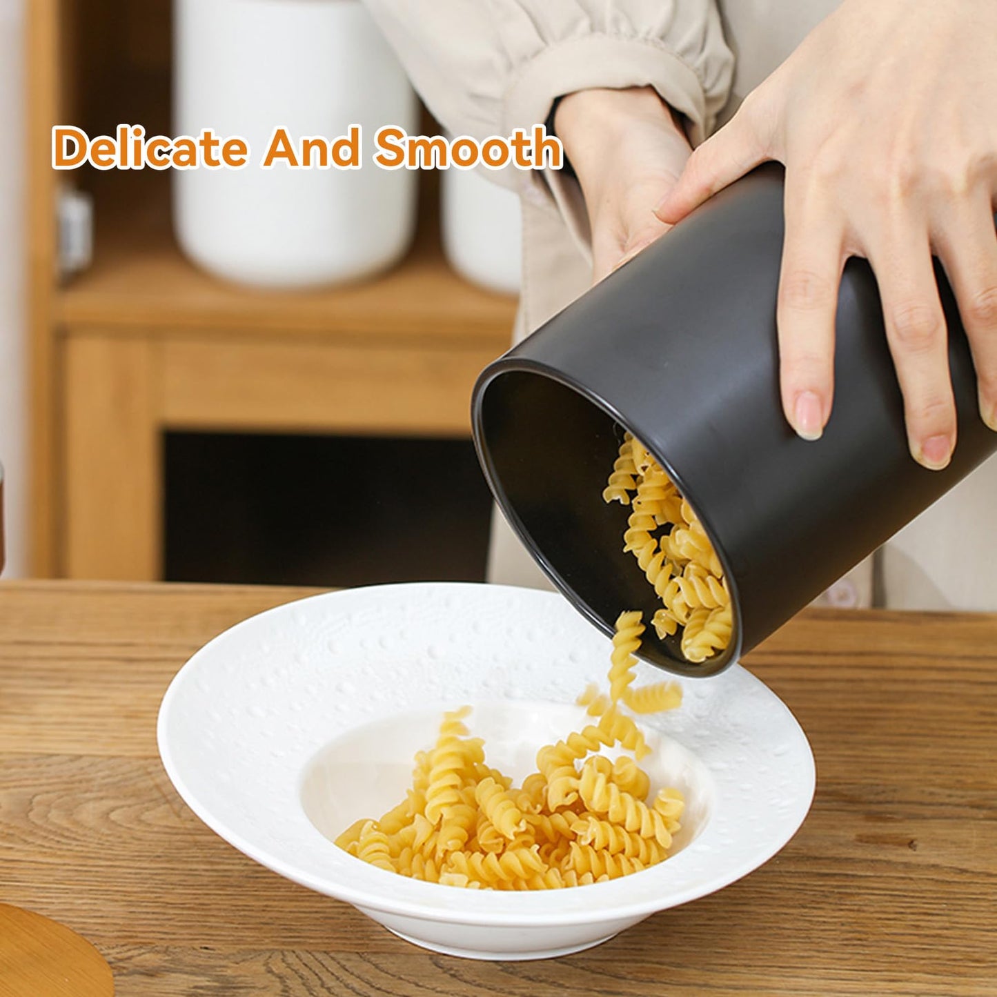 GENDLTHIJ Canister Sets for Kitchen,Ceramic Kitchen Canisters for Countertop with Airtight Wood Lids for Serving Ground Coffee, Tea, Spice, Grains, Sugar, Salt (Black Pack of 3 (8.7/27/44 Oz))