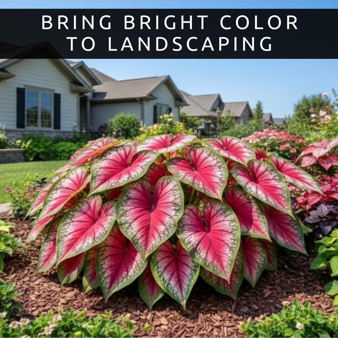 4 Chinook Caladium Bulbs for Planting – Red Pink Fancy-Leaf Caladium Shade Plants, Tropical Foliage Indoor or Outdoor Container Garden Houseplants, Easy-Grow Bulbs (4 Bulbs)