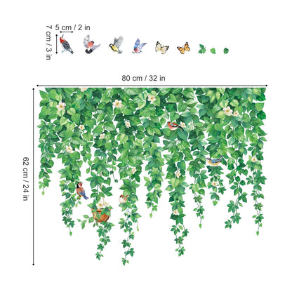 wondever Hanging Vine Eucalyptus Leaves Window Clings Green Plants Leaves Birds Glass Sticker Decal Anti Collision Double-Side Static Window Stickers for Home Glass