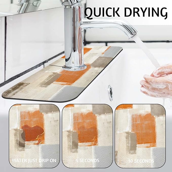 MCALK Orange Kitchen Sink Faucet Mat Splash Guard, Absorbent Quick-Dry Kitchen