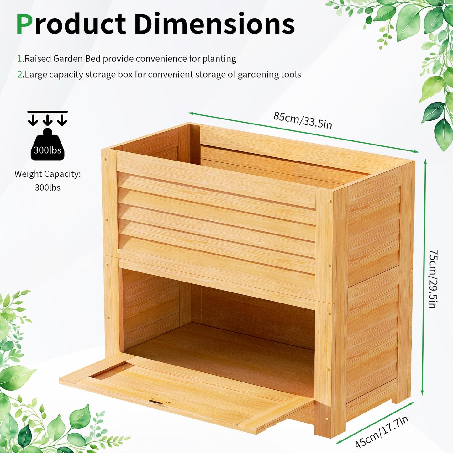 SUNYRISY Wooden Raised Garden Bed with Storage Box, 34" L x 18" W x 30" H Elevated Large Planter Box for Planting Herb Vegetable Flower Outdoor Indoor, Wood