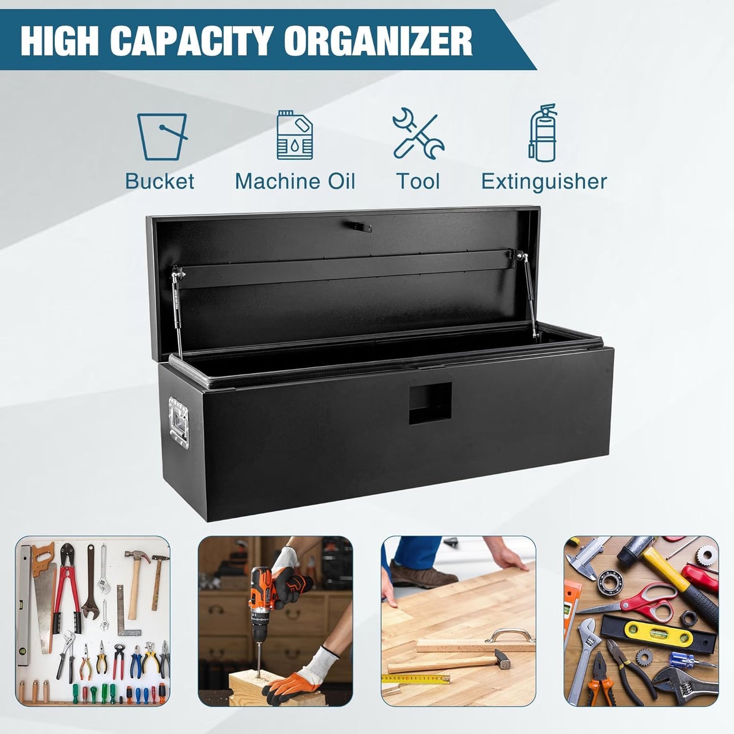 ExploreHorizon Steel Heavy Duty Truck Bed Tool Box, Door with Double Sided Hydraulics Rods for Trailer Truck Pick Ups