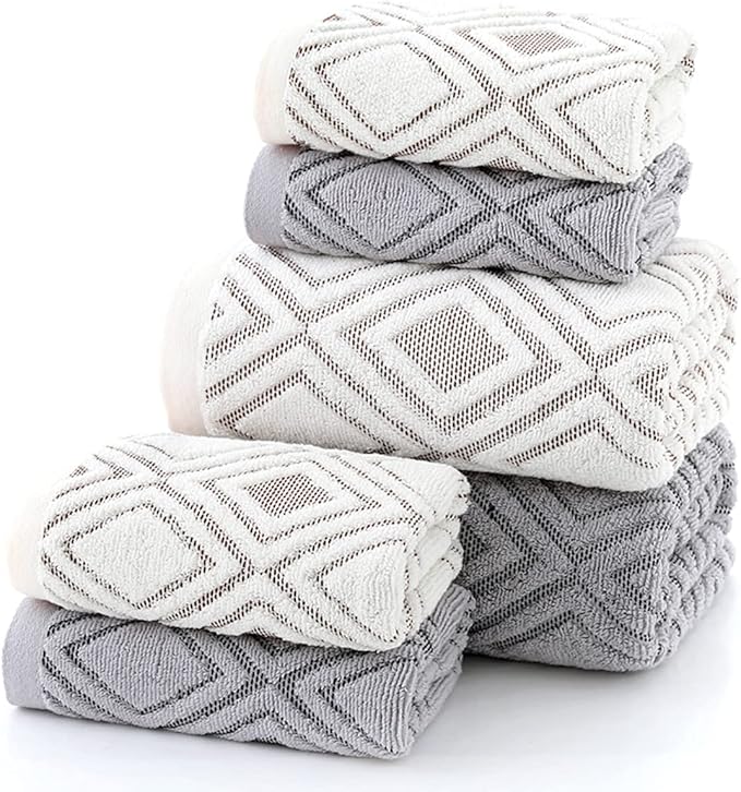 Pidada Bath Hand Towel Set of 3 Diamond Pattern 100% Cotton Absorbent Soft