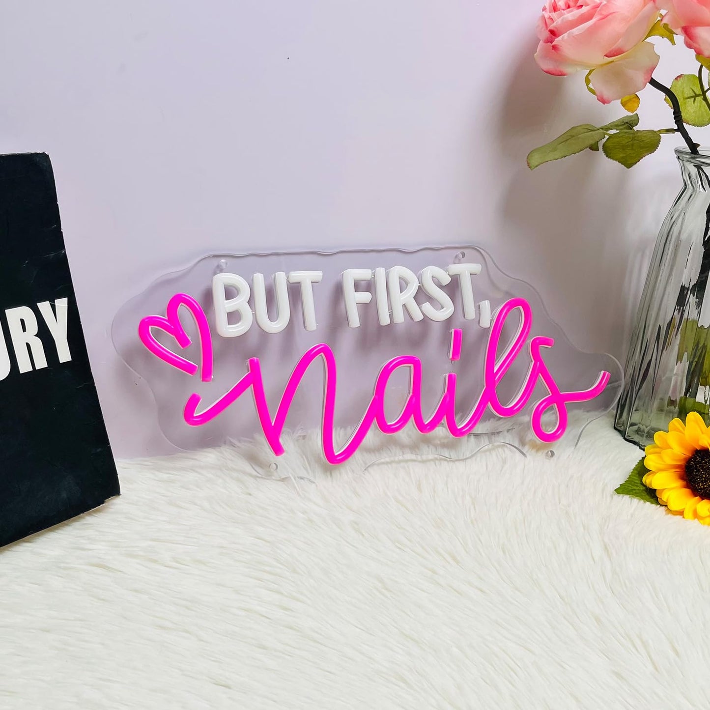 But First Nails Neon Sign for Wall Decor, LED Nails Neon Signs for Nail Room, Beauty Room, Salon Bar, Bedroom, Nails Neon Lights Christmas Birthday Gift for Girls, Lover, Friend