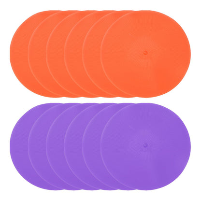 PATIKIL Spot Markers 9 Inch, 12 Pcs Non-Slip Floor Dots Agility Markers Flat Field Cones Poly Dots for Gym PE Speed Training Dance Soccer Basketball Sports, Orange/Purple