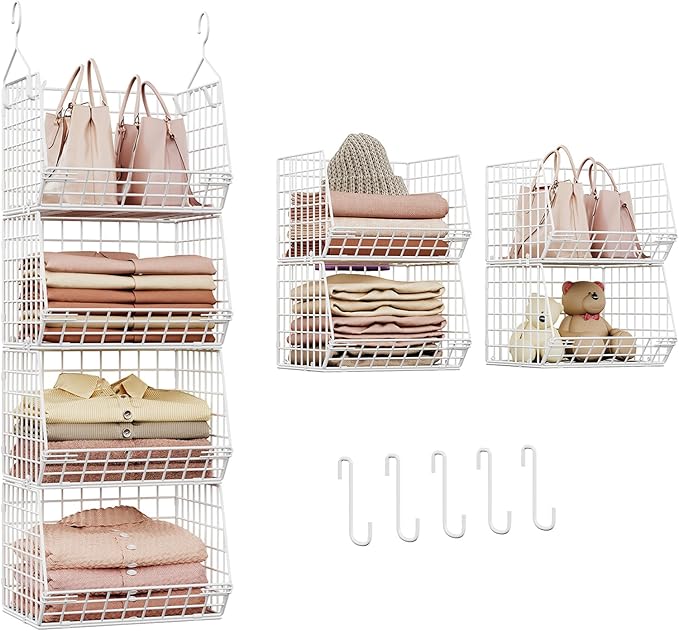 X-cosrack 4 Tier Closet Hanging Organizer, Foldable Closet Shelving
