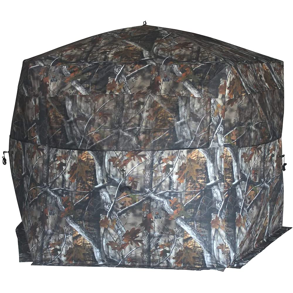 THUNDERBAY Gobbler Lodge 5-Side Hunting Blind, 4 Person Ground Blind for Deer Hunting, 300D Oxford Fabric Deer Blind, JX Hardwood Camo Pattern