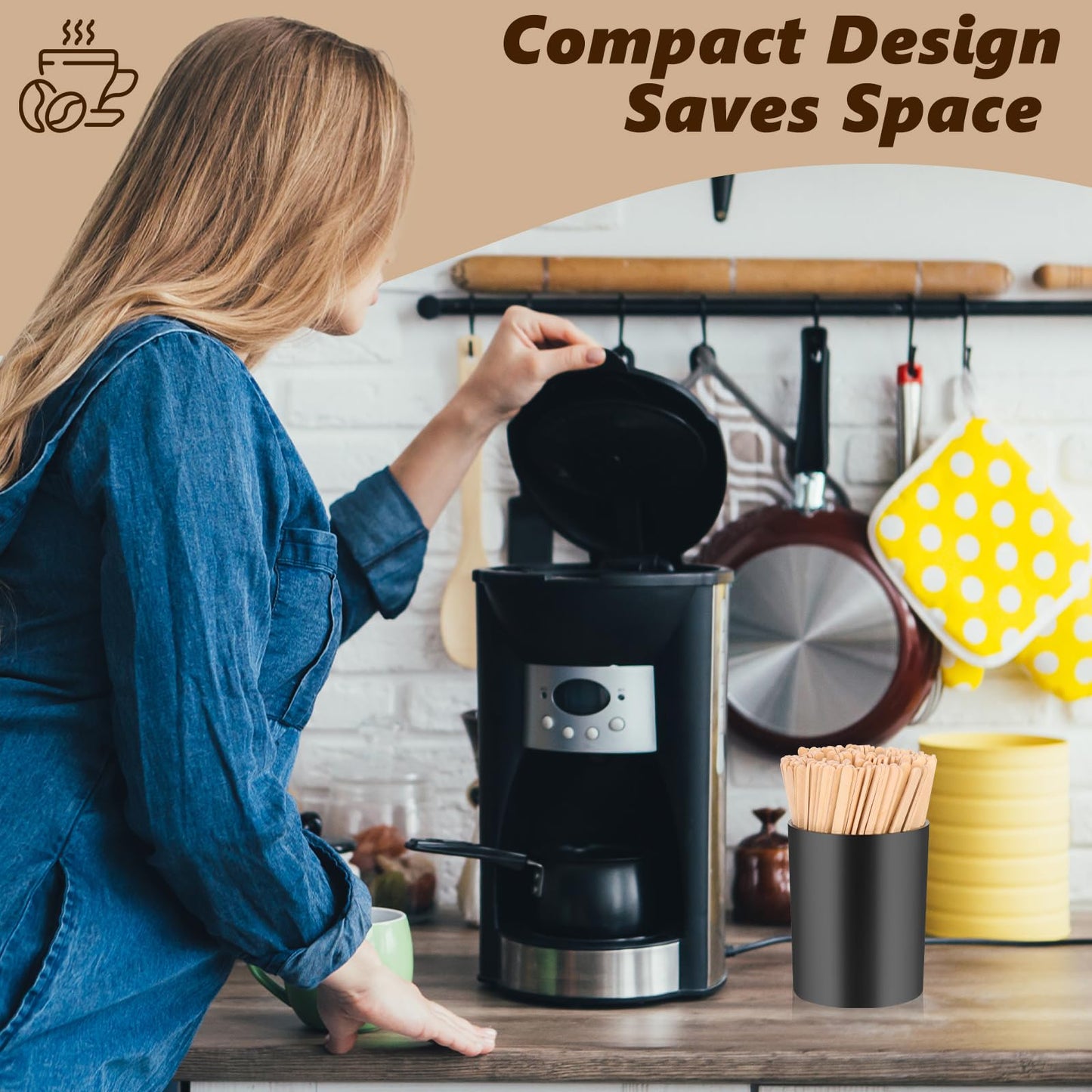 200 PCS Coffee Stirrer and Holder Set Wooden Coffee Stir Sticks 5.5 Inch Disposable Drink Stirrers Beverage Stirrer Sticks for Coffee (Wood & Black, 5.5 Inch Coffee Stirrers)