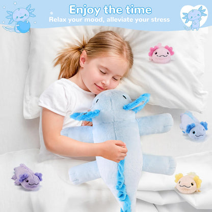 gnomantic 5 Pieces Axolotl Stuffed Animals with Babies Inside Belly - 1 Mommy Stuffed Axolotl with 4 Babies - Blue Axolotls Plush Toy for Kid Age 3-8, Gift Ideal for Christmas, Valentine's, Birthday