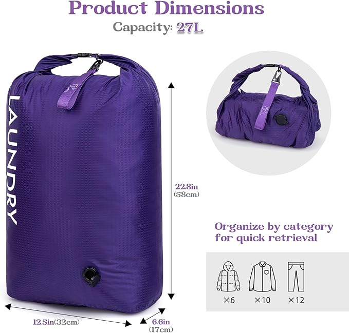 Travel Laundry Bag, Vacuum Compression Dirty Clothes Travel Bag, Waterproof