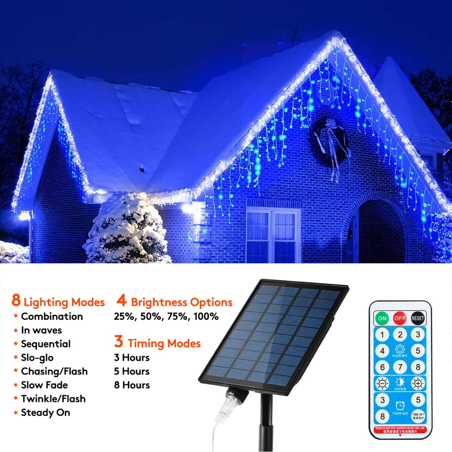 KiflyTooin Solar Christmas Lights Outdoor Waterproof Christmas Decorations Curtain Lights 320LED 29.5ft 60 Drops, Solar Powered Rechargeable Fairy Lights for Party, Wedding, Home Decorations(Blue)