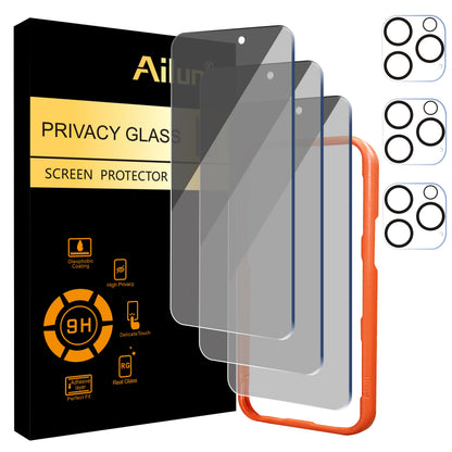 Ailun 2Pack Privacy Screen Protector Compatible for iPhone 14 Pro Max [6.7 inch] + 2 Pack Camera Lens Protector, Anti Spy Private Tempered Glass Film, Case Friendly, [9H Hardness] - HD