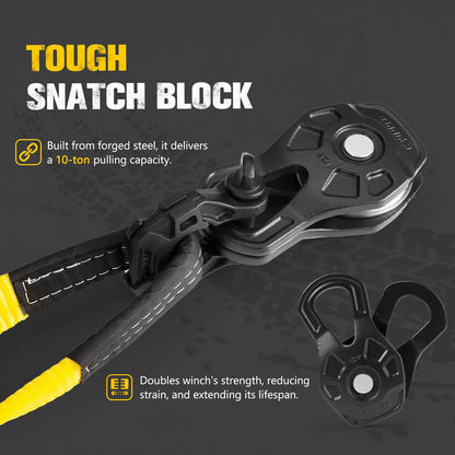 BUNKER INDUST Off Road Recovery Kit, Includes 30ft+10ft Tow Strap, Snatch Block, D-Ring Shackles, Shackle Receiver, Gloves, Winch Dampener Bag, 4x4 Recovery Gear for for Trucks, SUVs, ATVs