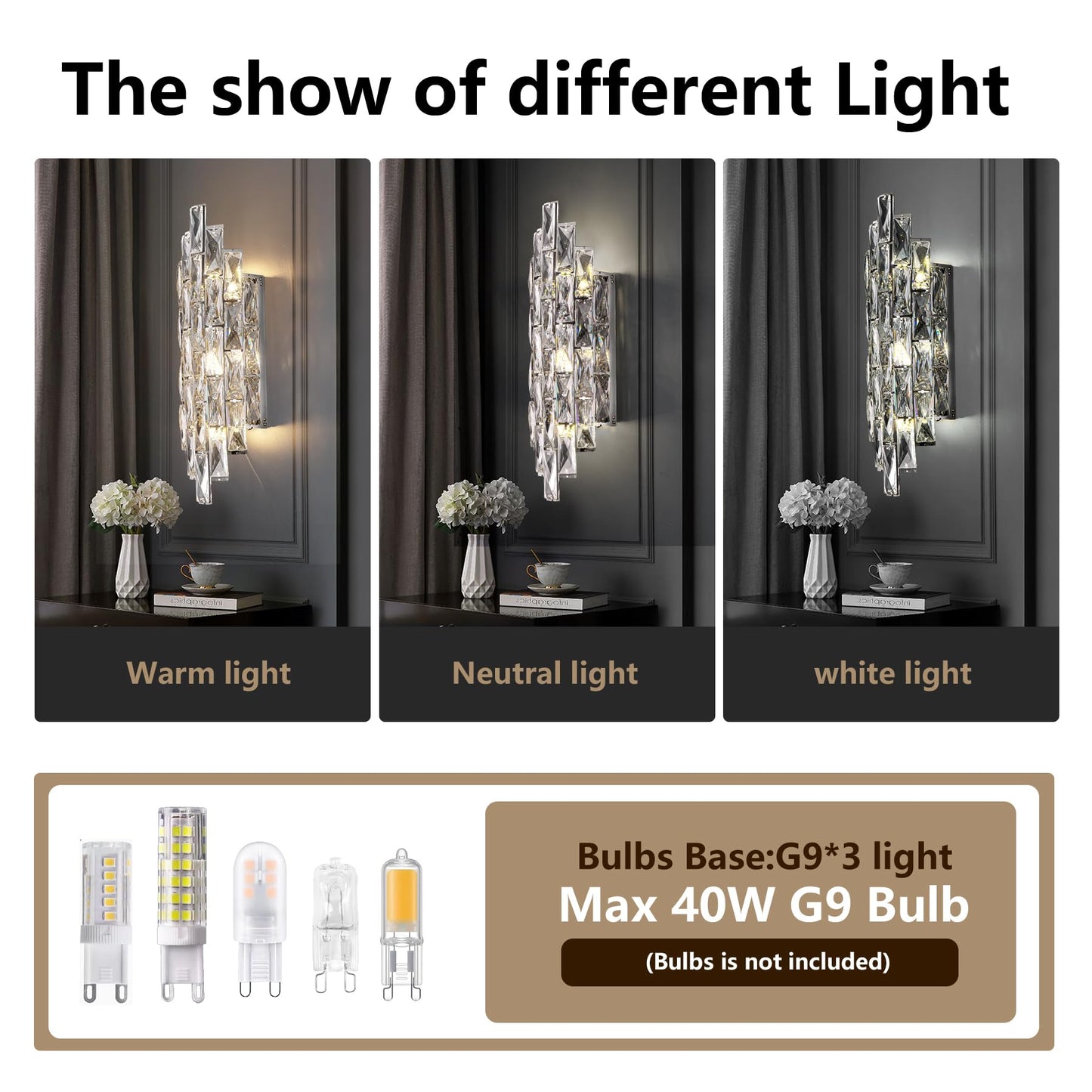 Modern Crystal Chrome Wall Sconces, Wall Light Fixtures, Indoor Wall Lamp, Vanity Wall Mount Lamps for Living Room Bedroom Bathroom Bedside Hallway Stairway