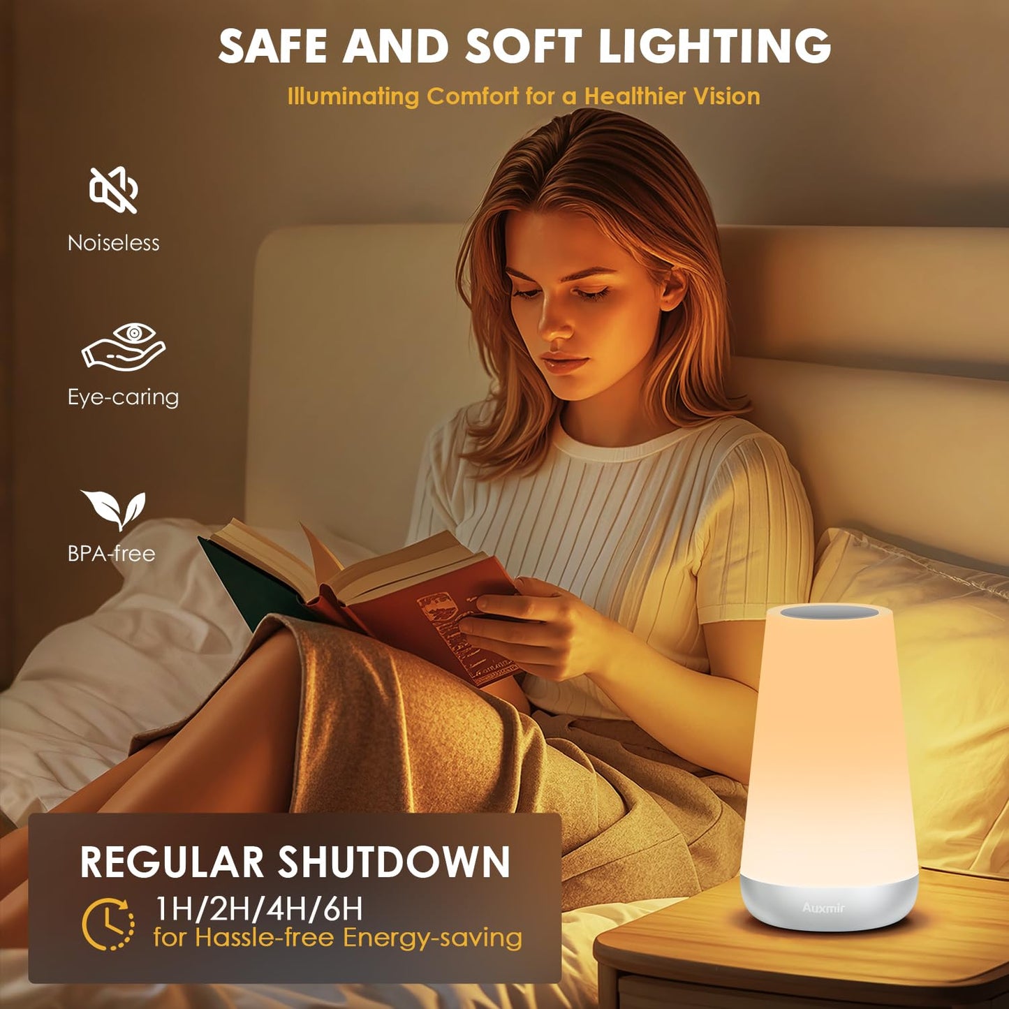 Auxmir LED Night Light Bedside Lamp Touch and Remote Control Dimmable Tabletop 13 RGB Colors Changing 5 Brightness Adjustable Rechargeable Portable Lamp for Baby Kids Nursery Bedroom Bathroom Camping