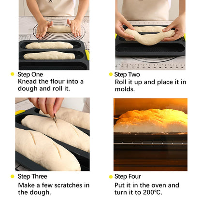 atrccs 4-cavity Silicone Bread Loaf Pan, Nonstick Sourdough Loaf Pan & Heat Resistant Baguette Bread Pan, Bread Pans for Homemade Bread, Silicone Molds for Baking Hoagie Rolls, Hot Dog Buns
