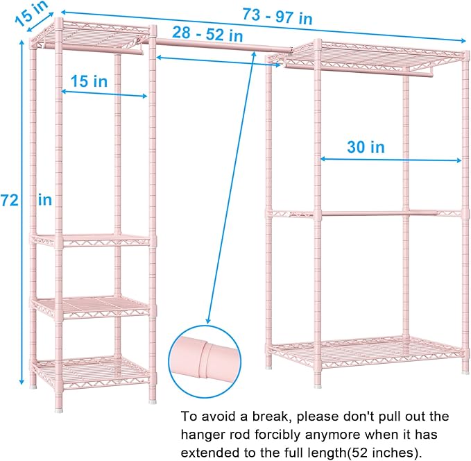 Ulif E10 Clothes Rack（With Stretchable Hanger Rod）Freestanding Clothing Racks