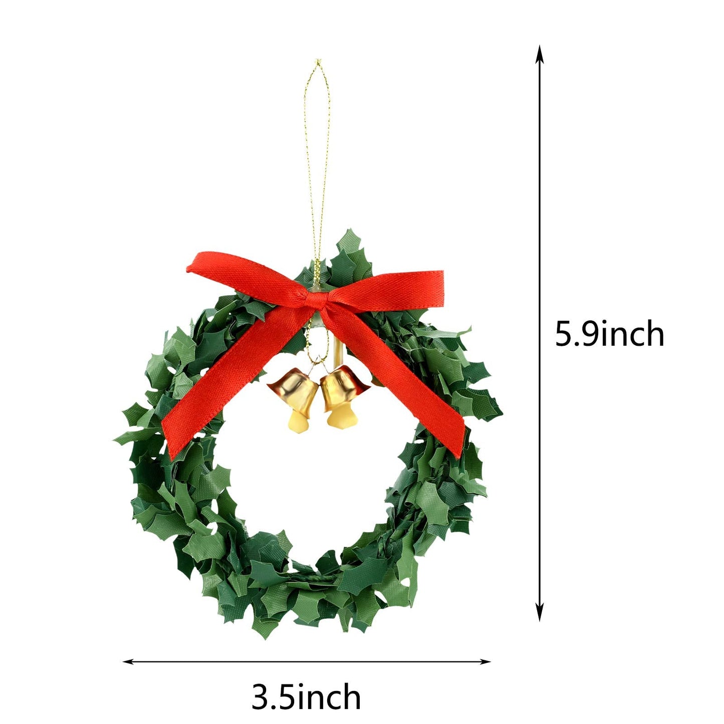 Syhood 12 Pcs Mini Christmas Wreaths for Cabinets with Gold Bells Small Kitchen Xmas Decor Christmas Cabinet Wreaths Ornament for Kitchen Chair Fireplace Farmhouse Home Decor (3.15 Inch,Red Bow)