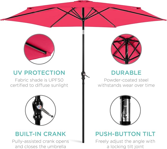 Best Choice Products 10ft Outdoor Table Compatible Steel Polyester Market Patio Umbrella w/Crank and Easy Push Button Tilt