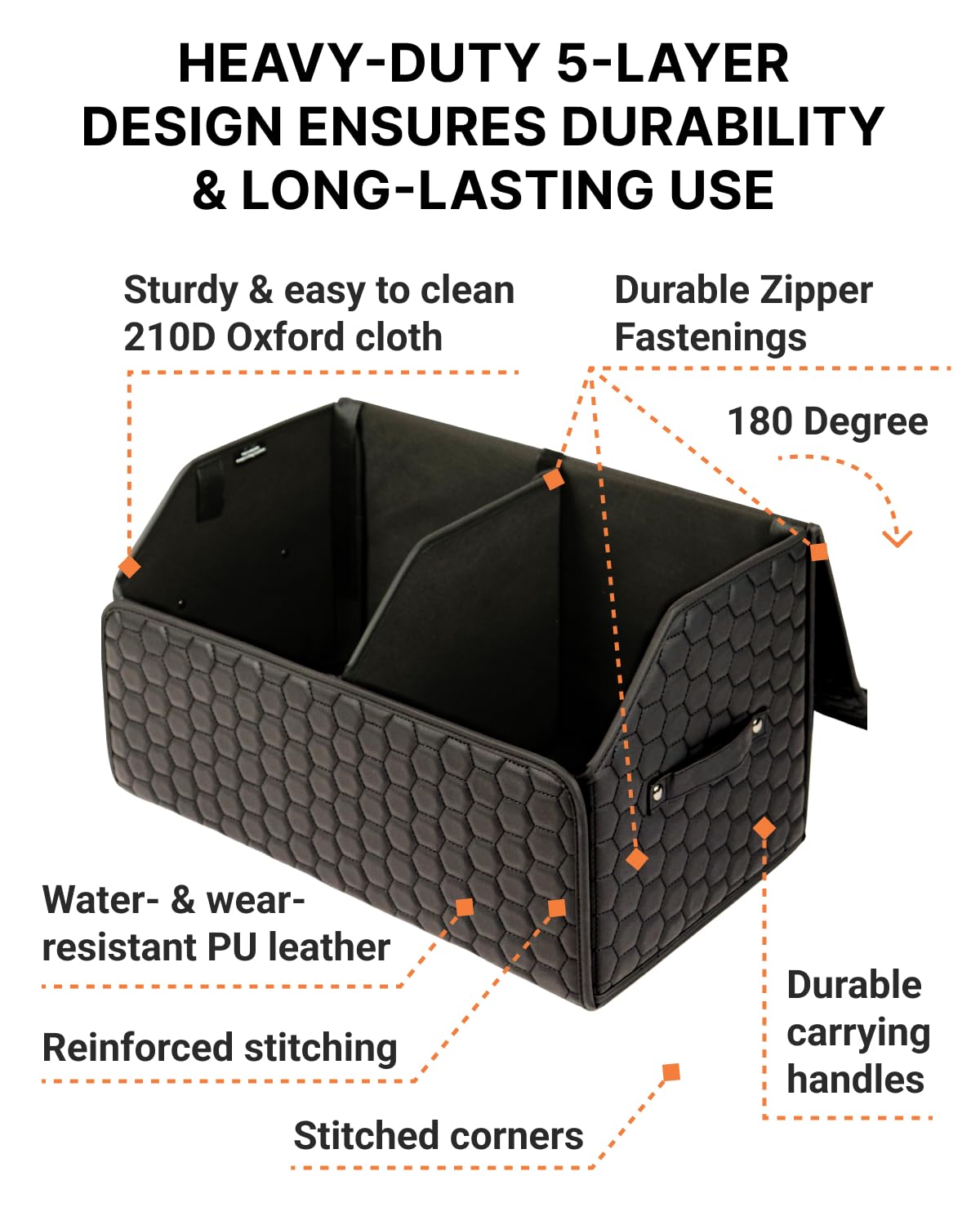 Owleys Trunk Organizer For Car - Collapsible Storage Bins - Keep Groceries, Sports Gear & Tools Secure On Road Trips - Best Gifts for Men - Heavy Duty Cargo Tote (Black 21.6)