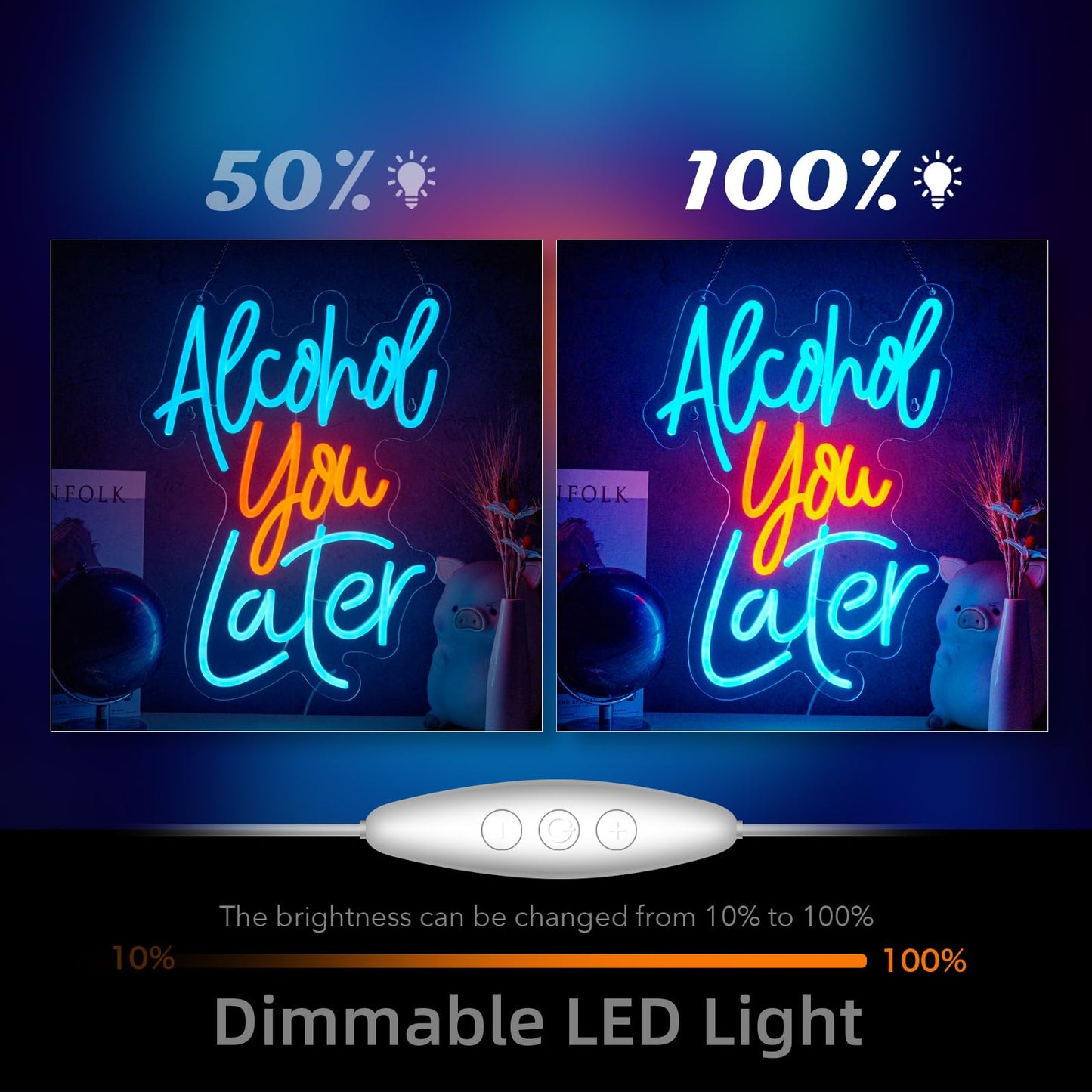 Alcohol You Later Neon Sign Alcohol Neon Sign for Wall Decor Party Deco USB Dimmable LED Neon Lights for Beer Bar Kitchen Restaurant Home Bar Pub Tavern Party Man Cave Club Shops Hotel Store Business Gift
