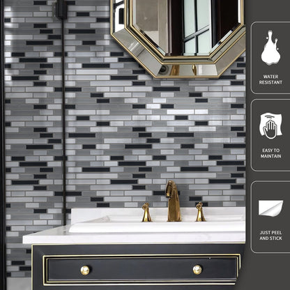 Art3d 12" x 12" Peel and Stick Tile Kitchen Backsplash Sticker Gray Brick (6 Tiles)