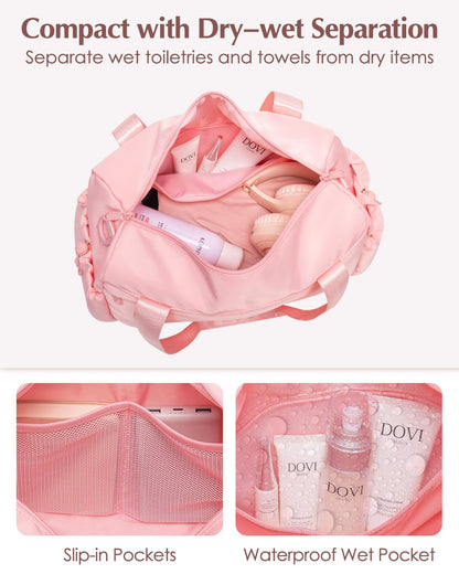 Small Gym Bag, Mini Gym Bag for Women with Yoga Mat Holder and Wet Compartment, Cute Small Yoga Mat Bag with Water Bottle Pocket for Workout Dance, Pink