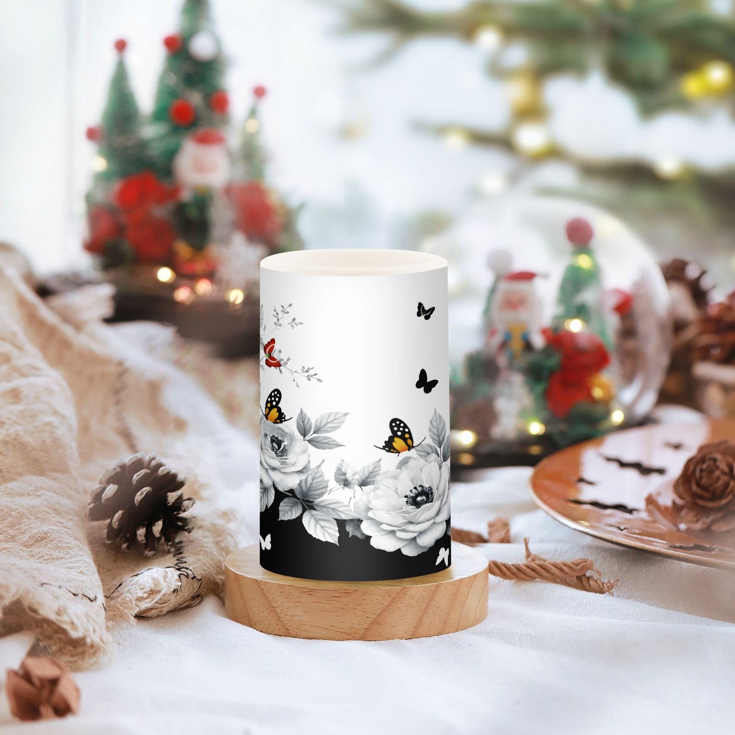 ALAZA Oriental Butterfly Cherry Blossom Flowers Flickering Flameless Candles Battery Operated with Remote Timer,Tea Light Candles LED Pillar Votive Candles Set of 2 for Outdoor Indoor Decorations