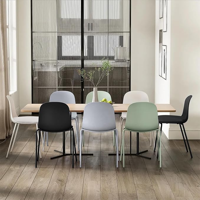 2xhome Modern Stackable Armless Dining Chair | Plastic Shell Seat with Metal Legs | Indoor or Outdoor Use | Home Kitchen Patio (4, Black, Padded Seat)