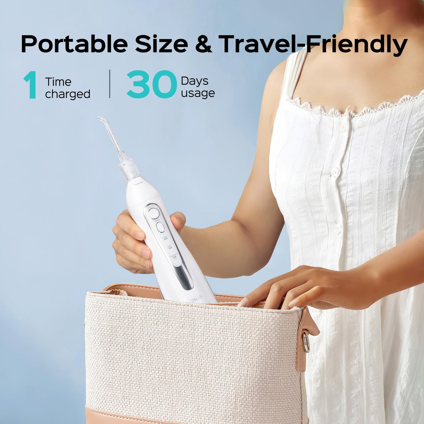 COSLUS Water Flosser Pick with 30pcs Whitening Mint Flavor Refill Combo for Teeth, Braces, Gums Care - Easy to Use, Portable for Coffee Lovers & Travel, Rechargeable, BPA-Free, Black, W40(F5020E)