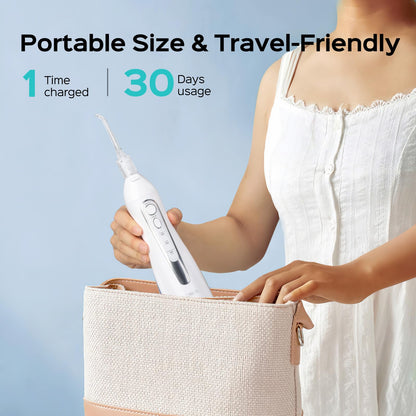 COSLUS Water Flosser Pick with 30pcs Whitening Mint Flavor Refill Combo for Teeth, Braces, Gums Care - Easy to Use, Portable for Coffee Lovers & Travel, Rechargeable, BPA-Free, Black, W40(F5020E)