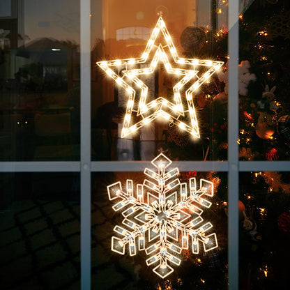Xmasnova 2 Pack Christmas Window Lighted Decorations,Christmas Window Silhouette Lights,Double Side Sign Lamp Decoration for Holiday Indoor Wall Door Glass Decorations,Star，Snowflake