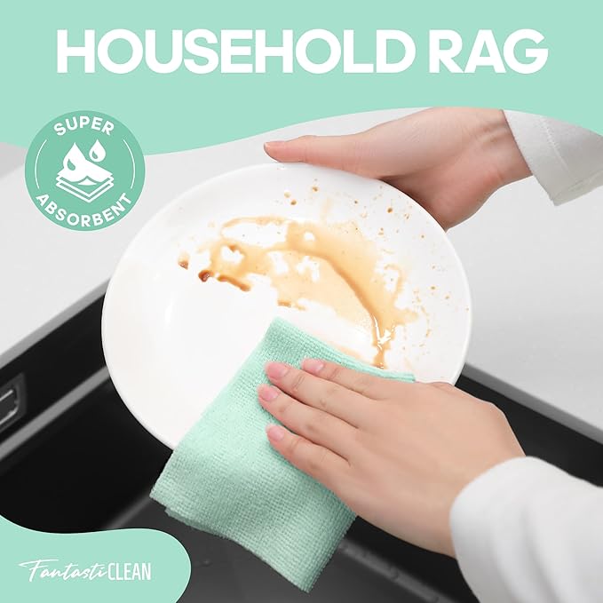 Fantasticlean Microfiber Cleaning Cloth Roll -60 Pack, Tear Away Paperless