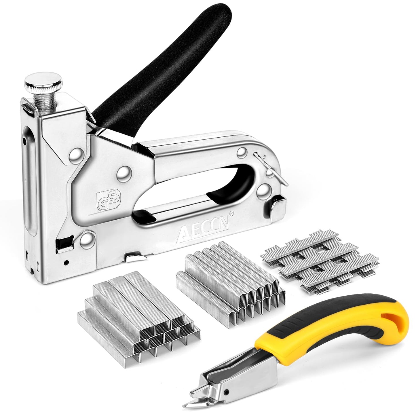 AECCN Staple Gun with 2100 Staples - 3 in 1 Heavy Duty staple Gun Kit with Remover, Durable Stainless Steel Upholstery Stapler for Fixing Material, Decoration DIY, Carpentry, Furniture