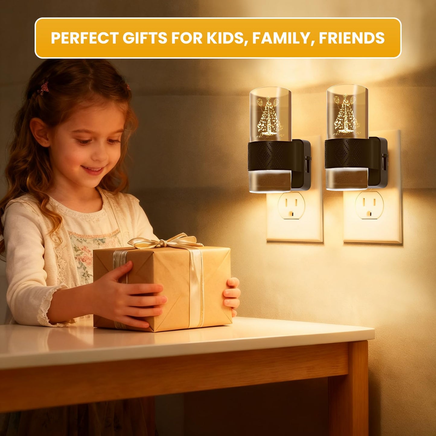 LED Night Lights Plug into Wall (Christmas Tree Design), 2 Pack Dimmable Nightlight, 0-100LM Adjustable Brightness Dusk to Dawn Auto Sensor, 3000K Warm Glow for Bedroom Hallway Holiday Home Decor Gift