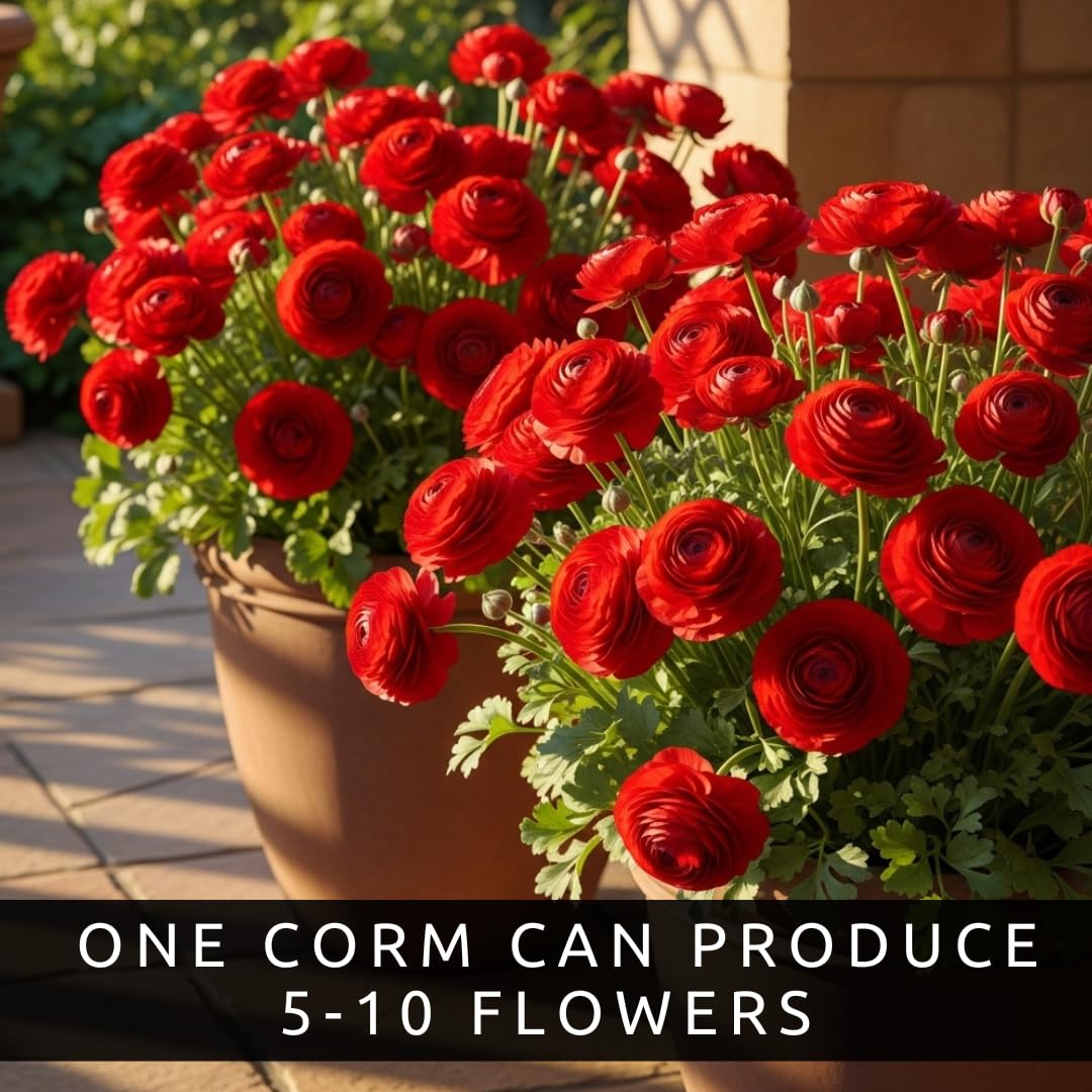 Red Ranunculus Bulbs – 20 Healthy Corms for Planting – Vibrant Red Love Blooms - Wedding Perfect - Easy to Grow, Long-Lasting Flowers for Gardens, Containers, and Rojo Bouquets (20 Bulbs)