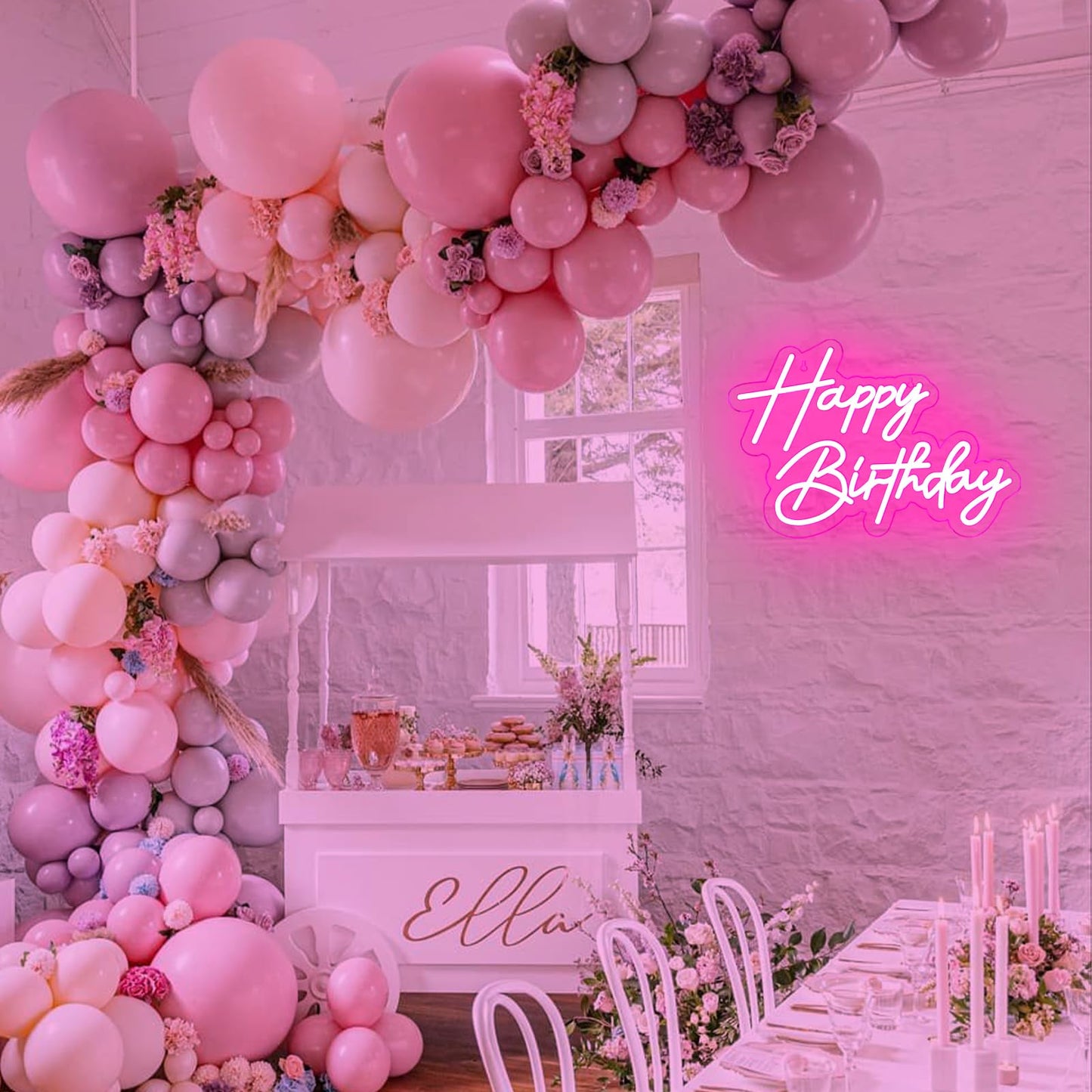 Happy Birthday Neon Sign for Wall Decor, Warm White LED Neon Light Signs, Art Decoration Happy Birthday Neon Light Sign for All Birthday Party Decoration with 2 Pcs Pasters (17×12 Inch)