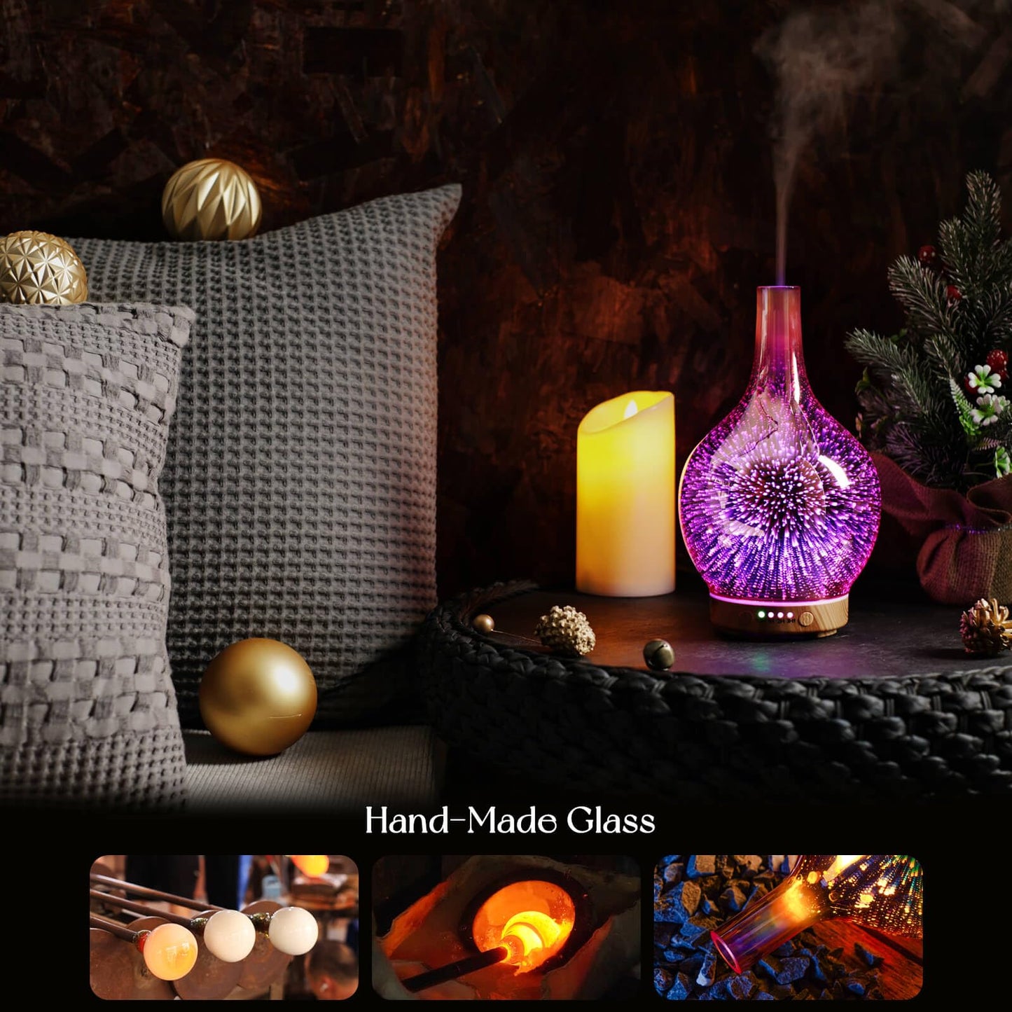 Porseme Rose Gold Essential Oil Diffuser 3D Glass Aromatherapy Ultrasonic Humidifier, Waterless Auto-Off, Timer Setting, BPA Free, Air Refresh for Home Hotel Yoga Leisure SPA Gift 150ml