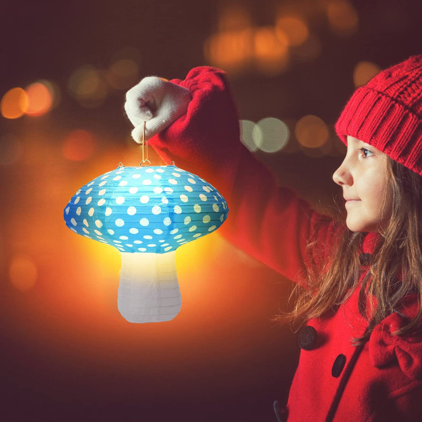 4Pcs Mushroom Shaped Paper Lanterns - Large Mushroom Shaped Lanterns For Nursery, Garden, Christmas Party Decoration - 8 inch, 12 inch (Blue)